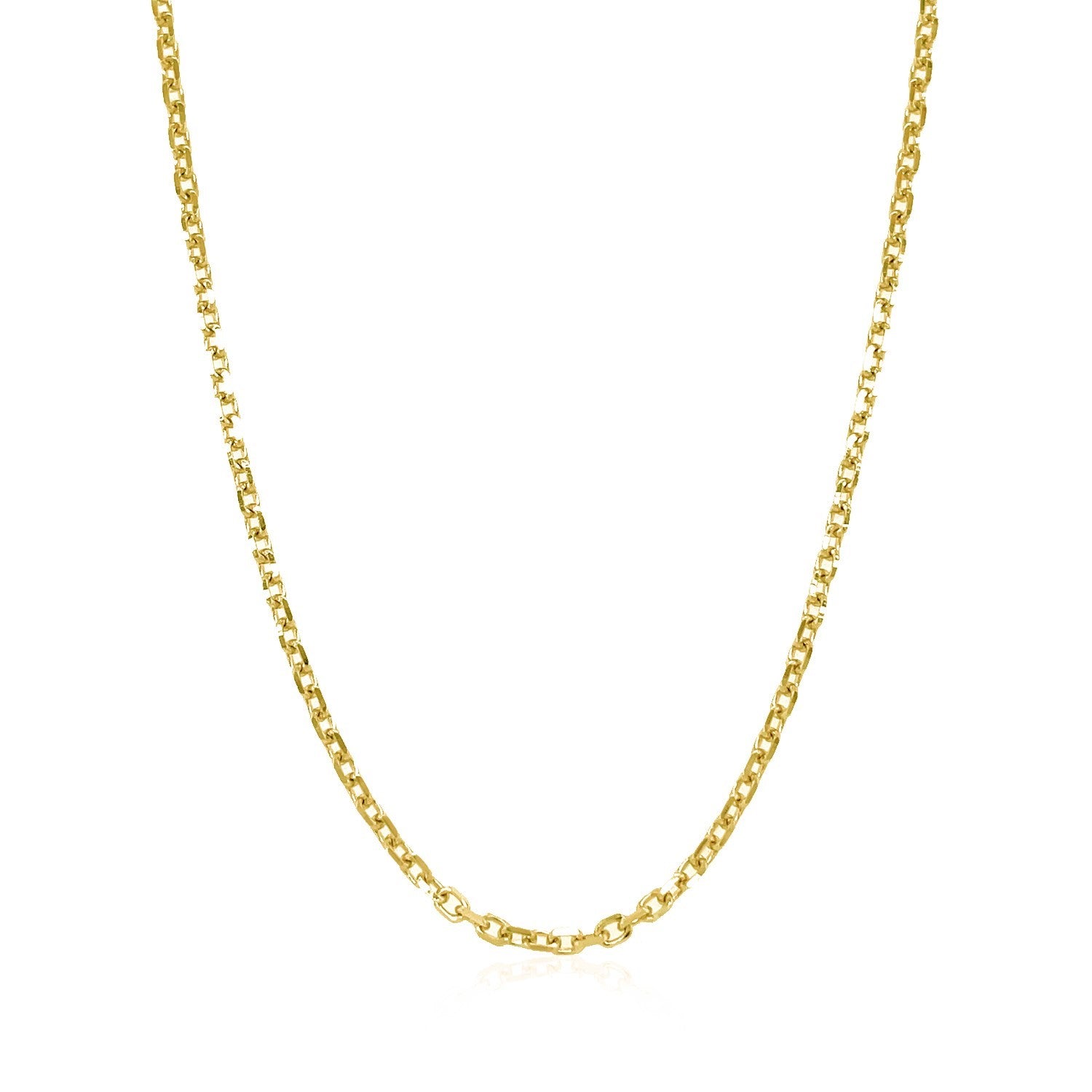 18k Yellow Gold Diamond Cut Cable Link Chain (1.90 mm) in a sleek high-contrast midnight luxury editorial style